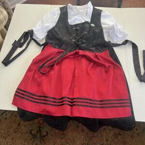 Jasambac Dirndl Folk Black Dress w/Red Apron 3 Piece Costume XL Octoberfest 2026